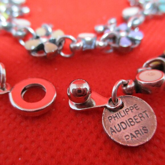 Vintage PHILIPPE AUDIBERT PARIS Enamel Silver Tone Metal Floral Dangle Beaded - Picture 10 of 14